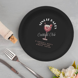 Single Babes Galentine’s Day Party Black Cocktail  Paper Plates