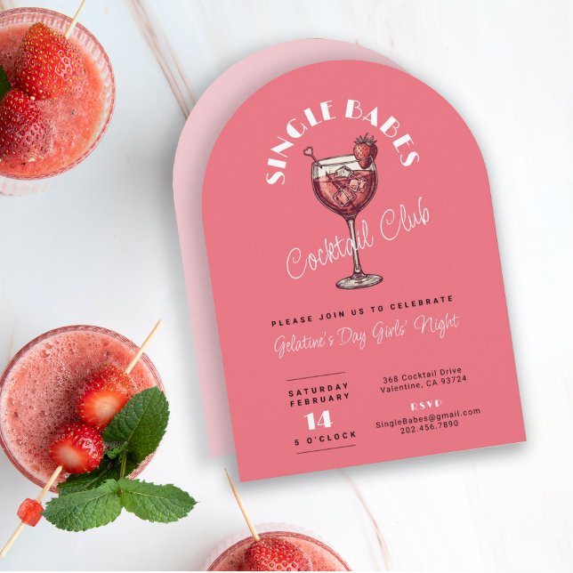 Single Babes Valentine's Day Cocktail Party Pink Invitation (Creator Uploaded)