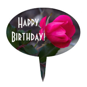 Single Bending Pink Rose Photograph Custom Text Cake Topper