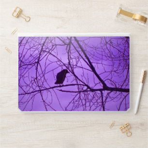 Single Black Crow in Spooky Barren Trees Purple HP Laptop Skin
