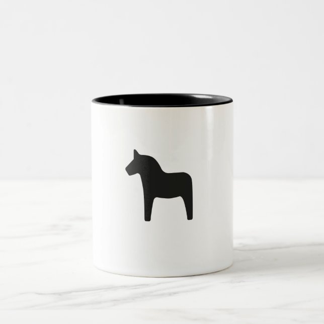 Single Black Dala Horse Two-Tone Coffee Mug (Center)