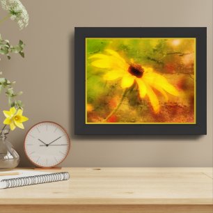 Single Black Eyed Susan Daisy Distressed Framed Art