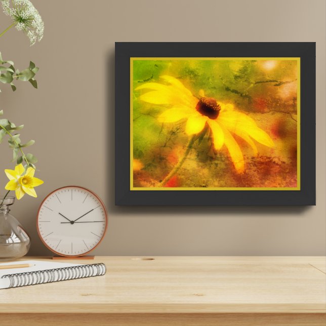 Single Black Eyed Susan Daisy Distressed Framed Art (Table Top)