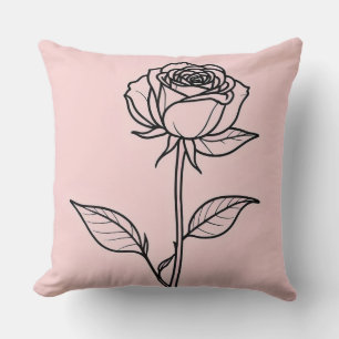 Single Black Rose Drawing Throw Pillow