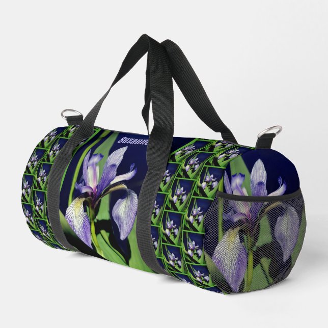 Single Blue Flag Iris Flower Nature Personalized Duffle Bag (Right Corner)