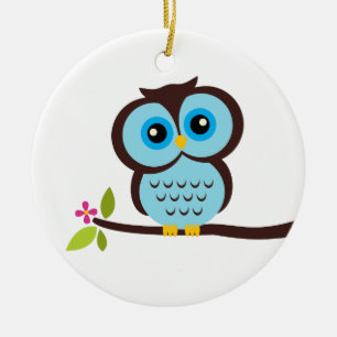 Single Blue Owl Ceramic Ornament