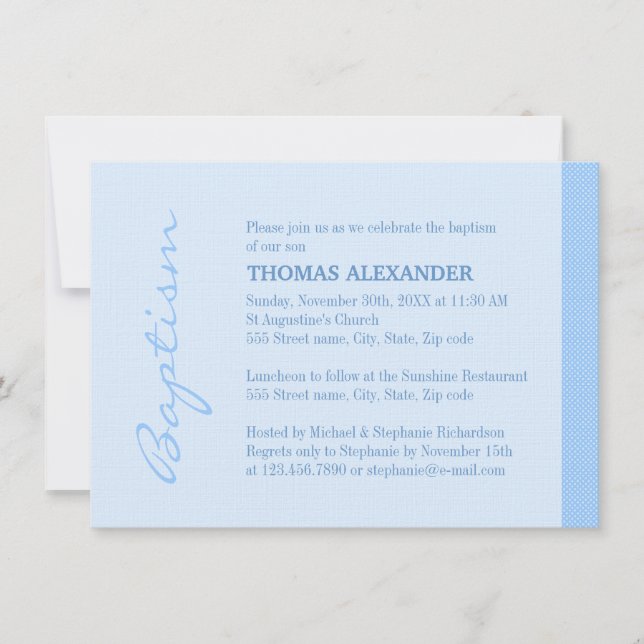 Single Blue Stripe Baptism Invitation (Front)