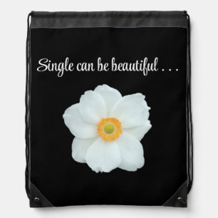 Single Can Be Beautiful White Flower Monogram Drawstring Bag