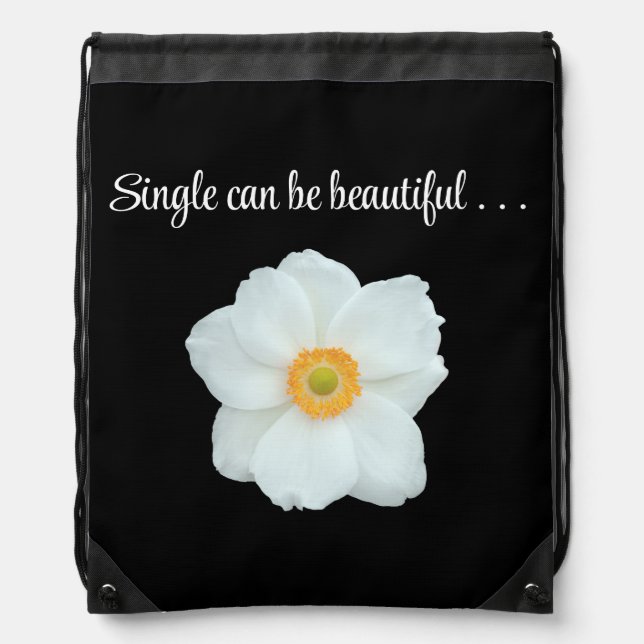 Single Can Be Beautiful White Flower Monogram Drawstring Bag (Front)