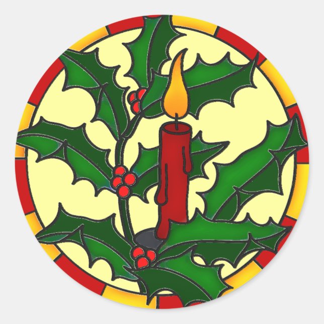 Single candle and holly classic round sticker (Front)