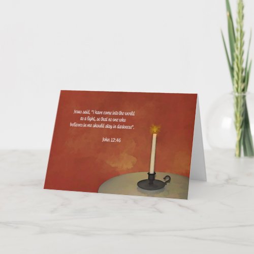 Single candle with a scripture from John 1246 Card