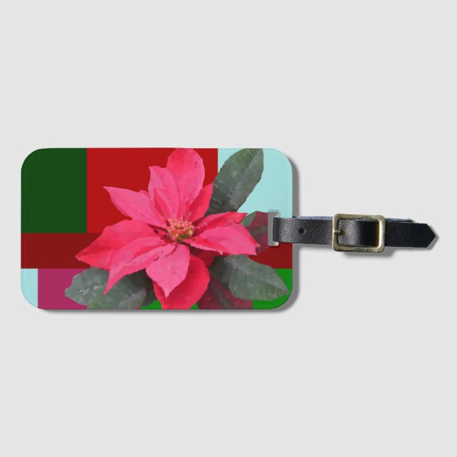 Single Christmas Pointsettia design Luggage Tag (Front Horizontal)