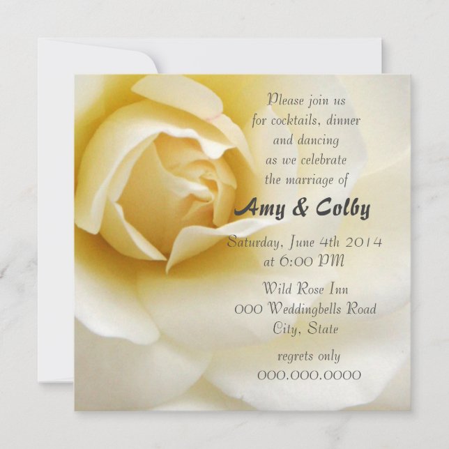 Single Creamy White Rose Wedding Reception Invitation (Front)