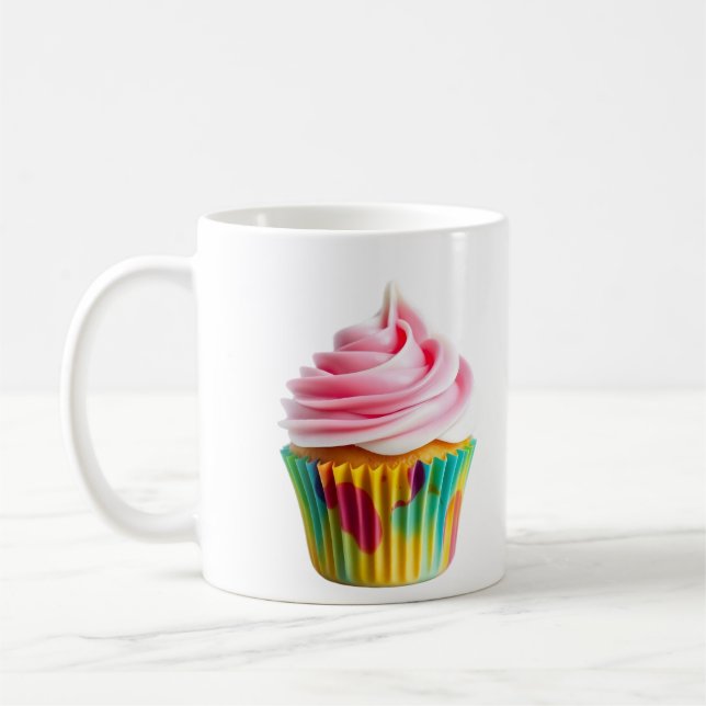 Single Cupcake with Pink and White Frosting Coffee Mug (Left)
