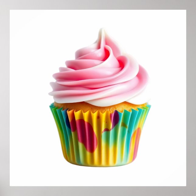 Single Cupcake with Pink and White Frosting Poster (Front)