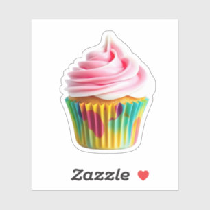 Single Cupcake with Pink and White Frosting Sticker
