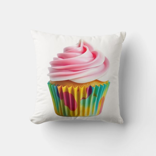 Single Cupcake with Pink and White Frosting Throw Pillow (Front)