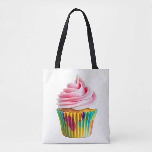 Single Cupcake with Pink and White Frosting Tote Bag (Front)