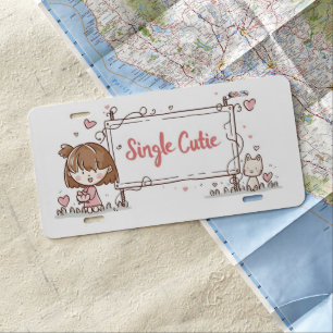 Single Cutie Girl and Cat License Plate