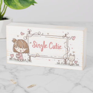 Single Cutie Girl and Cat Wooden Box Sign
