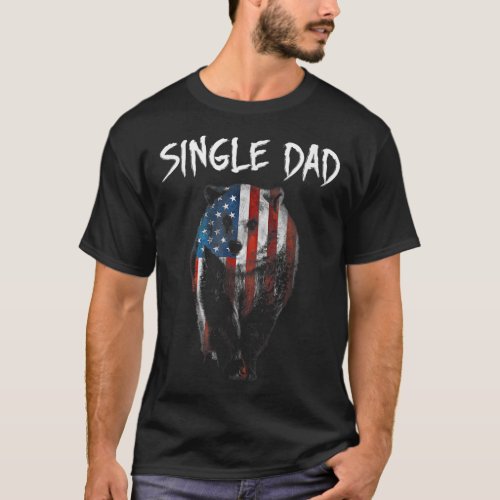 Single Dad Bear America Flag Fathers Day USA  T_Shirt