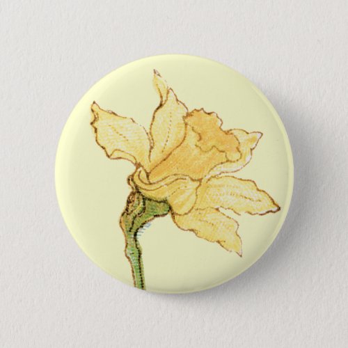 Single Daffodil Illustration by Kate Greenaway Pinback Button