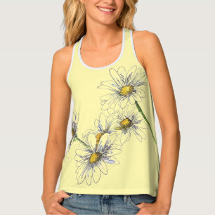 Single Daisies on a long Pale Yellow  Tank Top