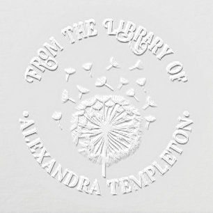 Single Dandelion, Seeds in Wind Library Book Name Embosser