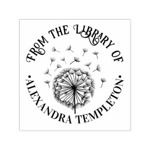 Single Dandelion, Seeds in Wind Library Book Name Self-inking Stamp