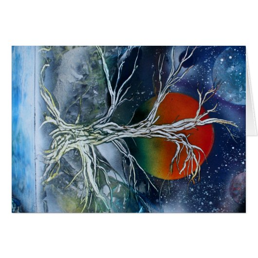 Single Dead Tree Foggy Night Orange Moon Cards (Front Horizontal)