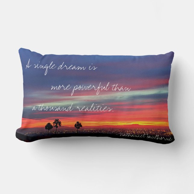 Single Dream Quote Orange Blue Sunset Photo Lumbar Pillow (Front)