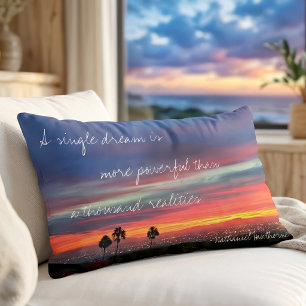 Single Dream Quote Orange Blue Sunset Photo Lumbar Pillow