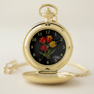Single Early Tulips 003 ~ Botanical Art ~   Pocket Watch