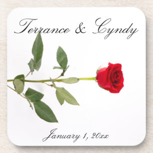 Single Elegant Long Stem Red Rose Beverage Coaster