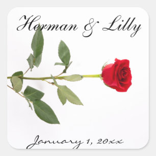 Single Elegant Long Stem Red Rose Personalized Square Sticker