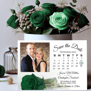 Single Emerald Green Rose Wedding Calendar & Photo Save The Date
