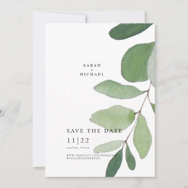 Single Eucalyptus Stem Simple Save The Date (Front)