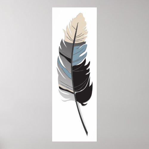 Single Feather  _ Black Gray Blue and Cream Poster