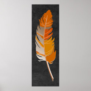 Single Feather - Rustic Orange on Chalkboard Poster