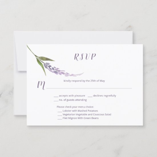 Single Floral Stem Purple Lavender | RSVP Card