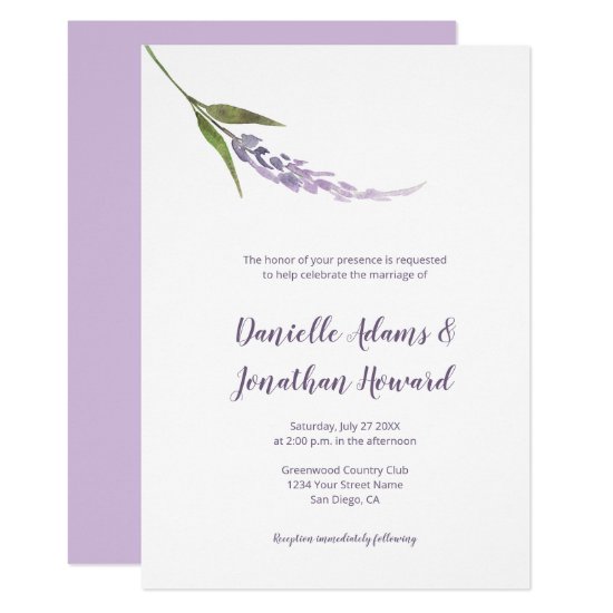 Single Flower Stem Purple Lavender Green Invitation