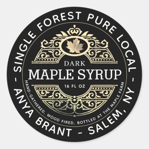Single Forest Gold Leaf Ornate Maple Syrup Label