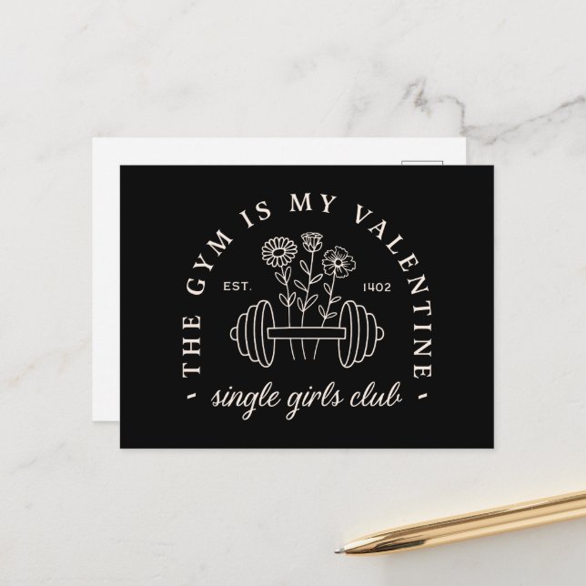 Single funny Valentine’s day gym girls Postcard (Front/Back In Situ)