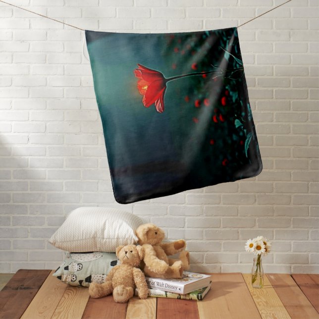 Single Glowing Red Flower Art Baby Blanket (In Situ)