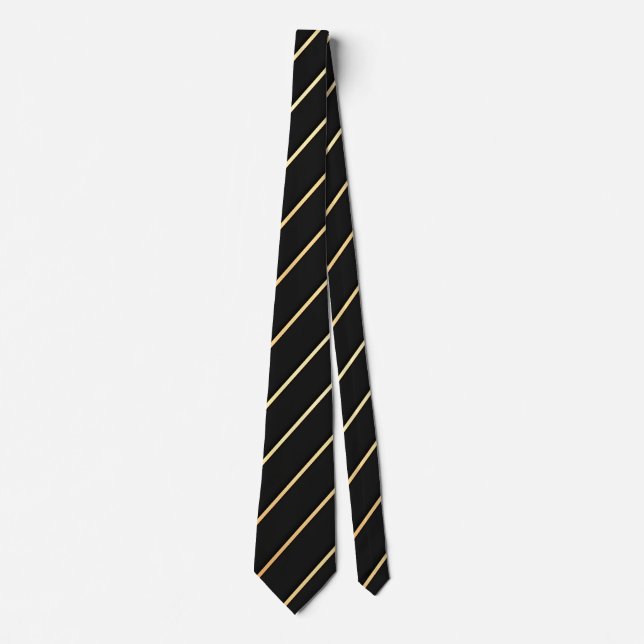 Single Gold Diagonal Stripe on Black Neck Tie (Front)