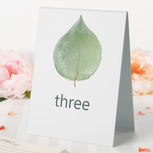 Single Green Eucalyptus Leaf Wedding Numbers Table Tent Sign