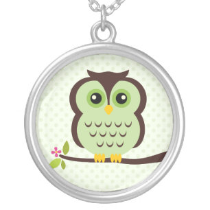 Single Green Owl Silver Plated Necklace