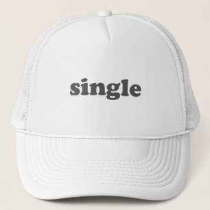Single grey text white trucker hat