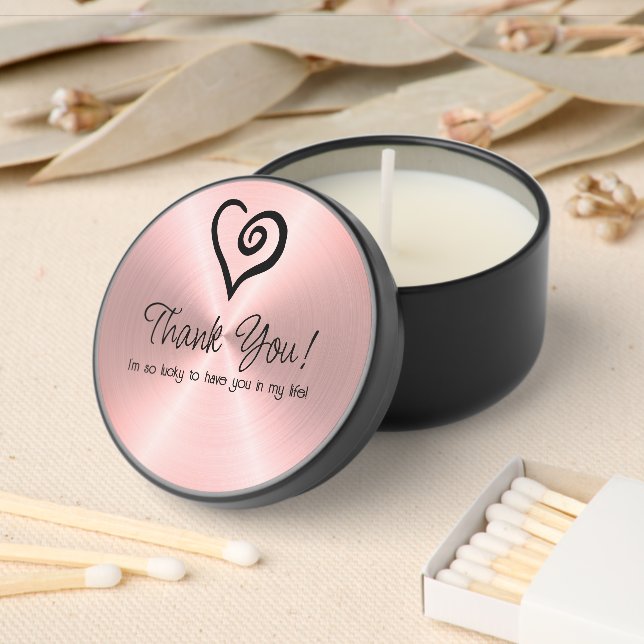 Single Heart on Faux Rose Gold Metallic Background Mini Candle Favors (Insitu)