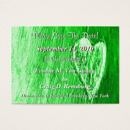 Customizable Single Heart Save The Date In Light Green Business Card Templates